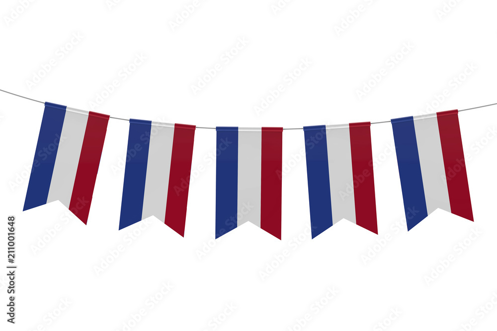 Obraz premium Netherlands national flag festive bunting against a plain white background. 3D Rendering