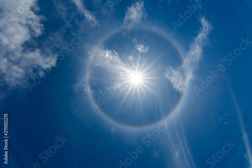 solar halo or antelia, creates around the sun a rainbow crown, meteorological phenomenon