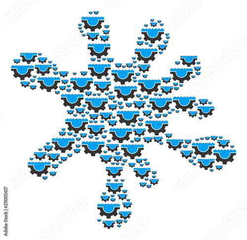 Spot figure constructed from water service gear elements in various sizes. Abstract vector splatter illustration. Water service gear icons are formed into drip region.