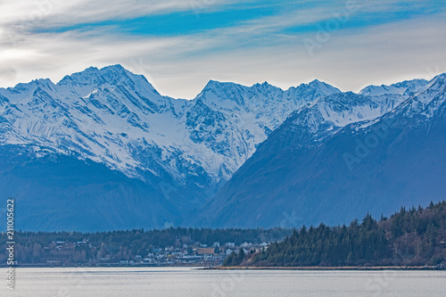 Haines Past Nukdik Point - A beautiful view of Haines, Alaska as the Juneau to Haines ferry sails past Nukdik Point into the Haines ferry terminal. Haines, Alaska. 