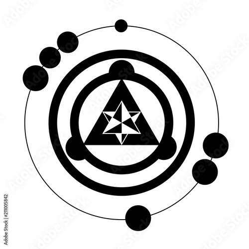 Vector black and white stencil; Alien crop circle; Sacred geometry.