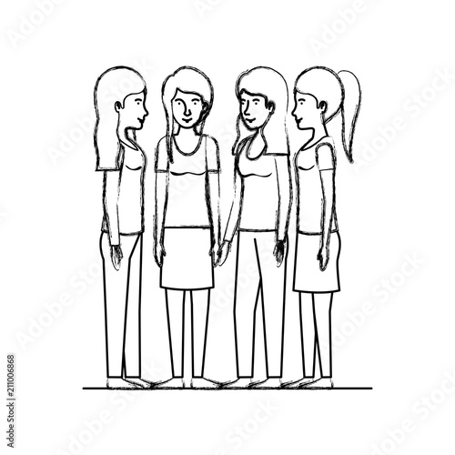 group of women friends characters vector illustration design