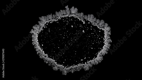 Drop drying with crystals growth. Sodium chloride. Time lapse of crystallization process under microscope. Separated on pure black background, contains alpha channel. photo