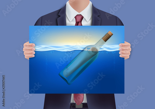 SOS - bouteille à la mer - appel - détresse - concept - message - symbole - appel au secours