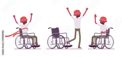 Male black young wheelchair user in positive emotions