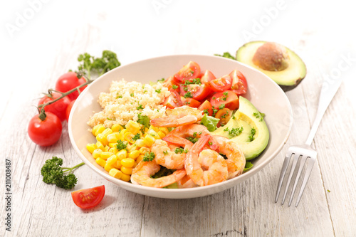 mixed vegetable salad and shrimp