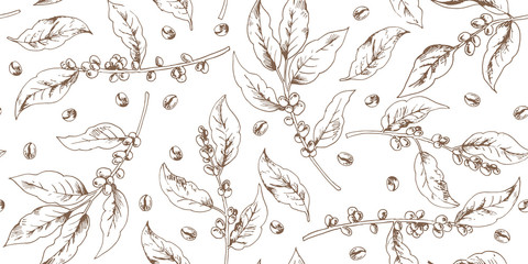 Handdoek met foto Koffie patronen Botanisch patroon met koffietakken en bonen  © Maria