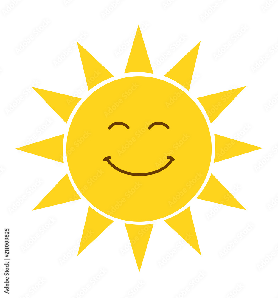 Cartoon flat sun icon with a smile vector illustration isolated on white 