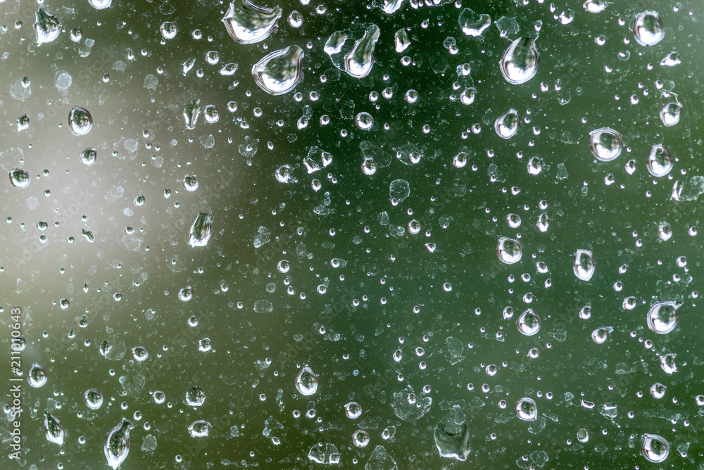 Rain drops on the window pane.
