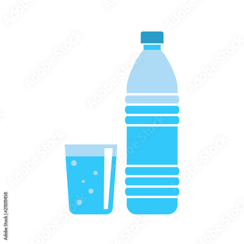 Plastic water bottle - drink container - fresh mineral water - flat vector illustration isolated on white background.