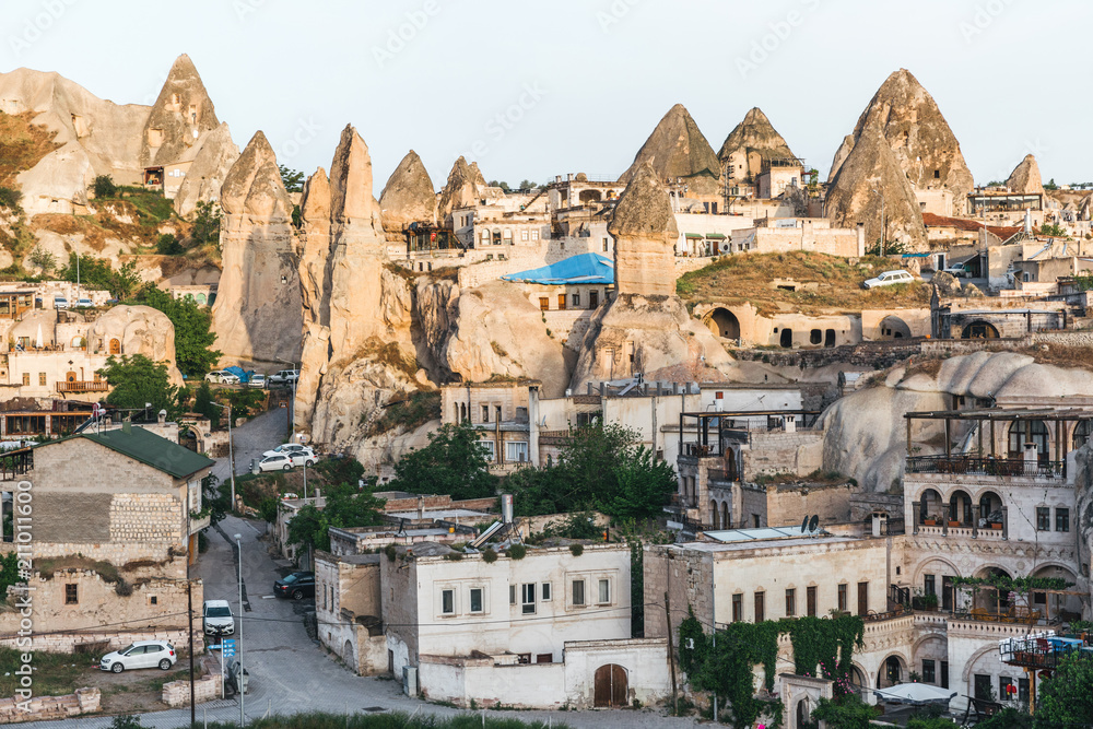 beautiful old buildings and majestic rock formations in cappadocia, turkey