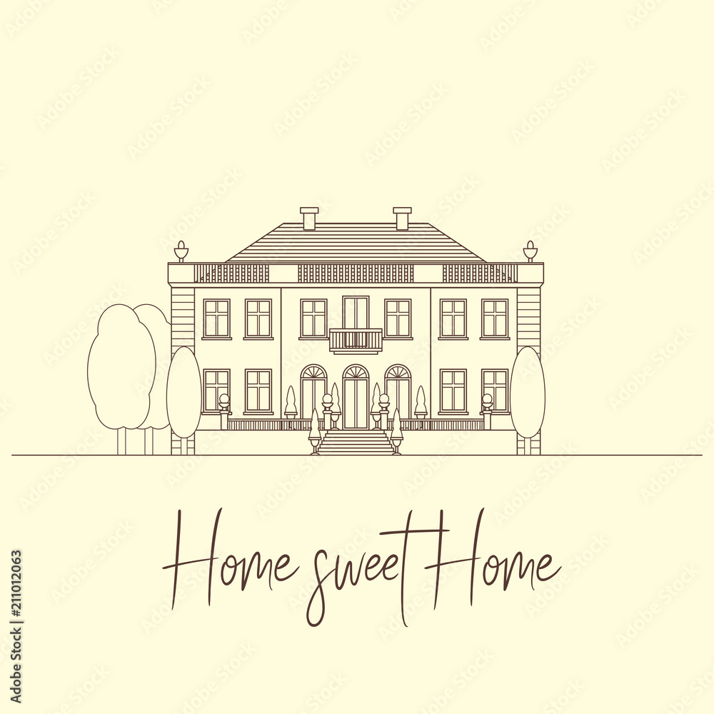 Home sweet home! Vector retro vintage  isolated illustration on light background