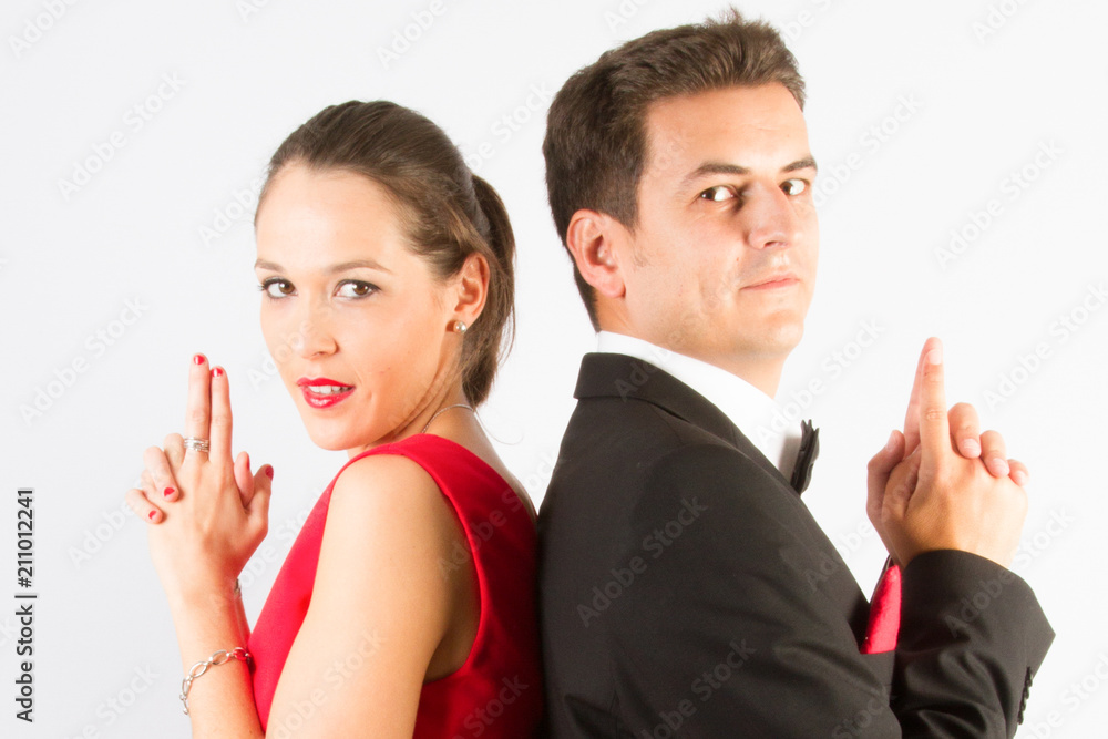 portrait cheerful couple poses as for a movie poster portrait cheerful couple poses as for a movie poster