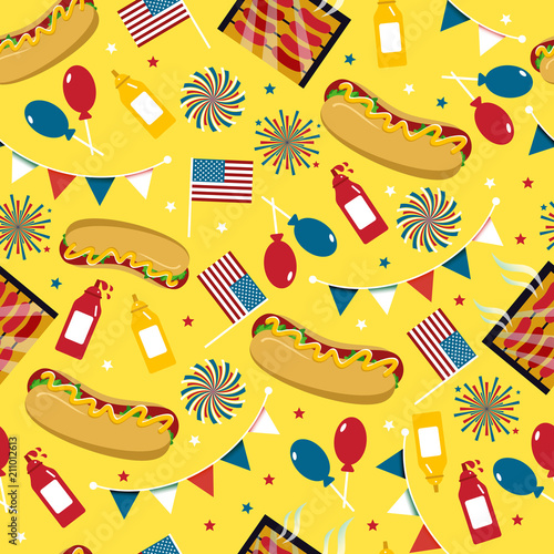 National hot dog day. Hot dog vector. Seamless pattern.