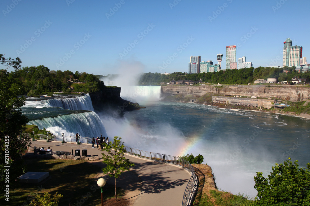 NIAGARA FALLS, New York - JUNE 12,2018: People Visitors on Niagara Falls is the waterfalls New York ,USA NIAGARA FALLS, New York - JUNE 12,2018: People Visitors on Niagara Falls is the waterfalls New York ,USA