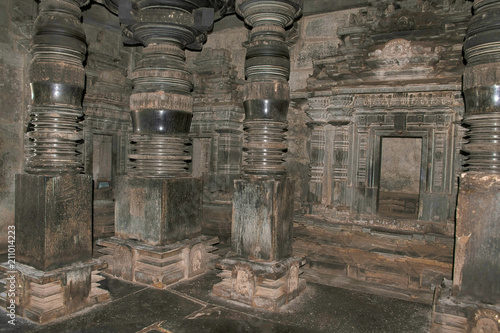 Huge carved black pillars, Parshvanatha, Basadi, Basadi Halli, Karnataka. photo