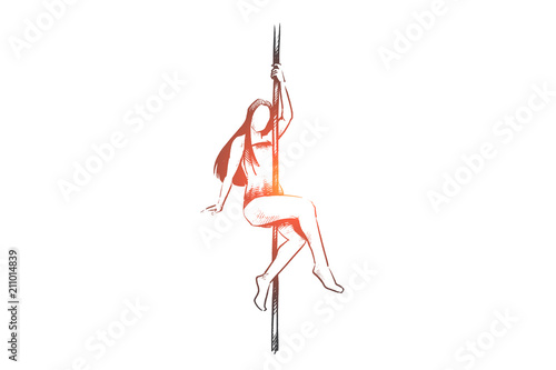 Pole, dance, girl, body concept. Hand drawn isolated vector.