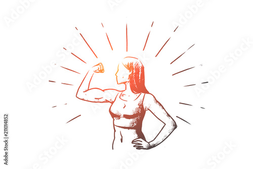 Fitness, women, healthy, sport concept. Hand drawn isolated vector.