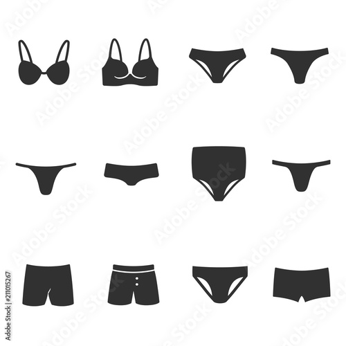 Underwear, monochrome icons set. simple symbols collection