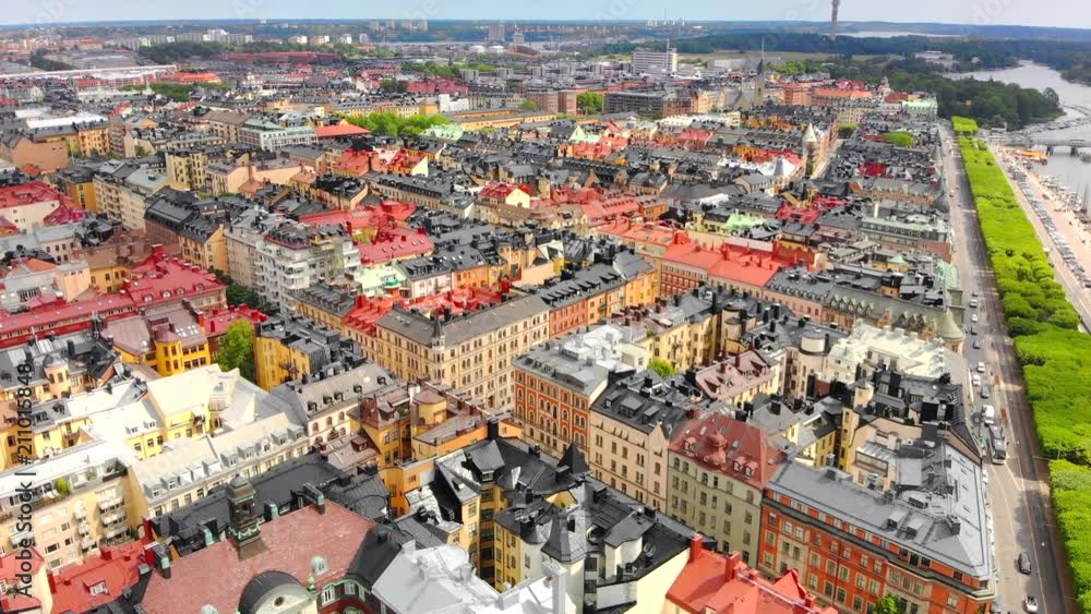 Amazing aerial view of Stockholm Sweden's colorful architecture.
