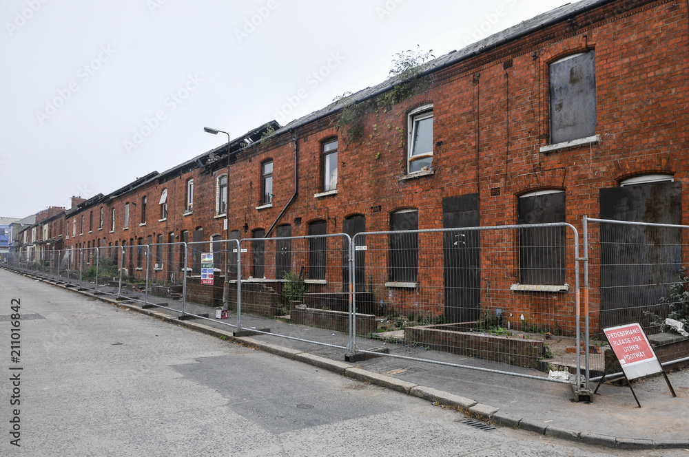 Derelict terraced houses ready to be demolished to make way for new homes