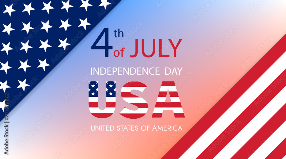 Fourth of July Independence Day of the USA . Abstract American flag. Independence Day. Greeting card. Vector illustration.