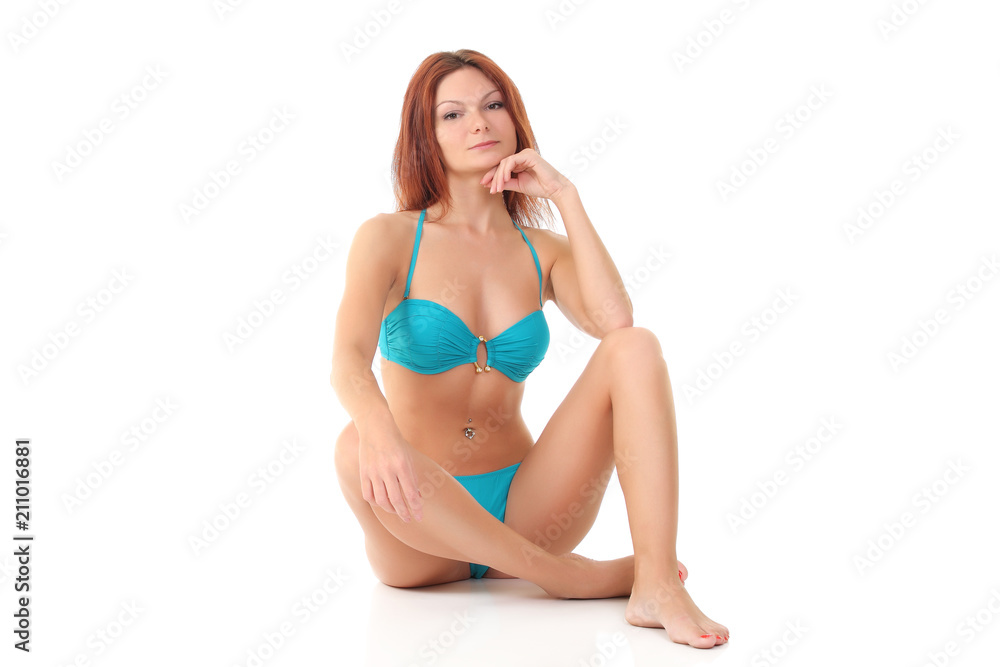 Naklejka premium sexy girl in bikini with beautiful body