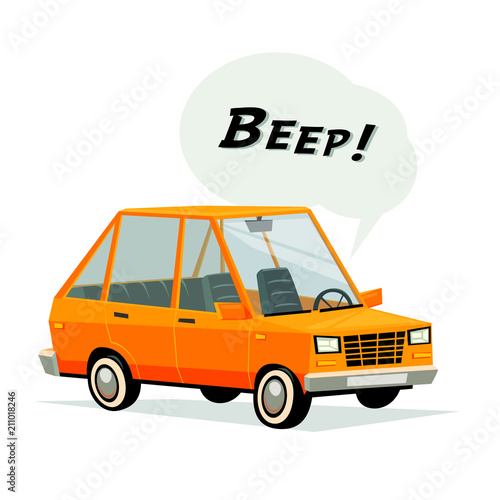 cartoon car. Flat style orange car on white background.