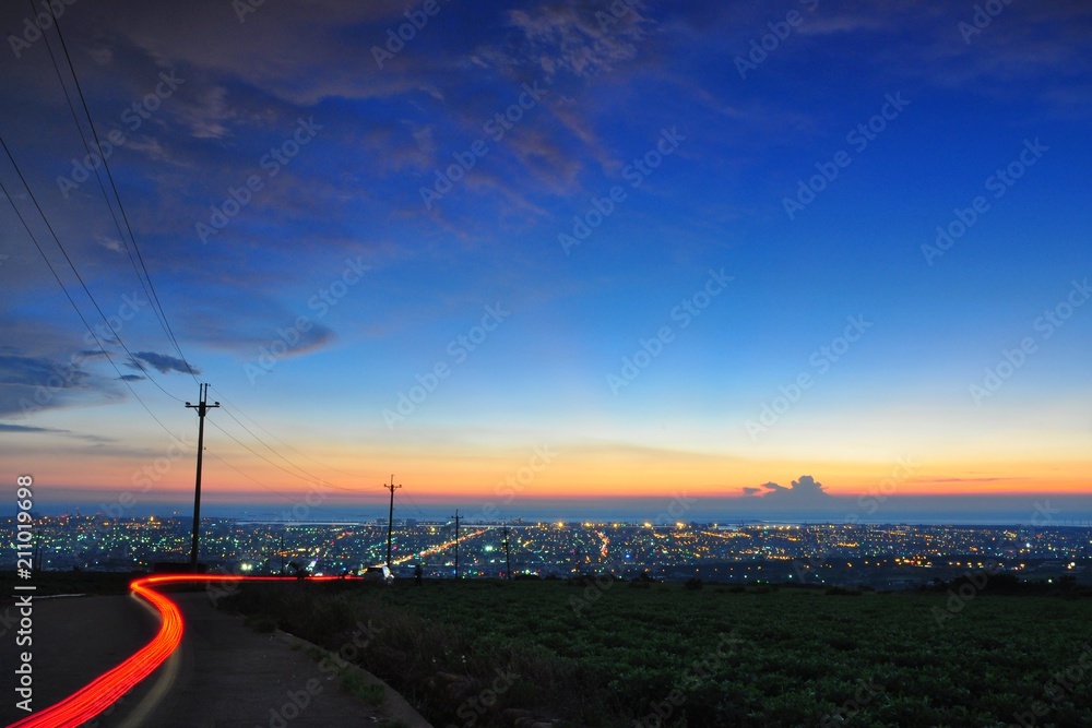 Beautiful cityscape of coastline at evening in Shalu, Taichung, Taiwan