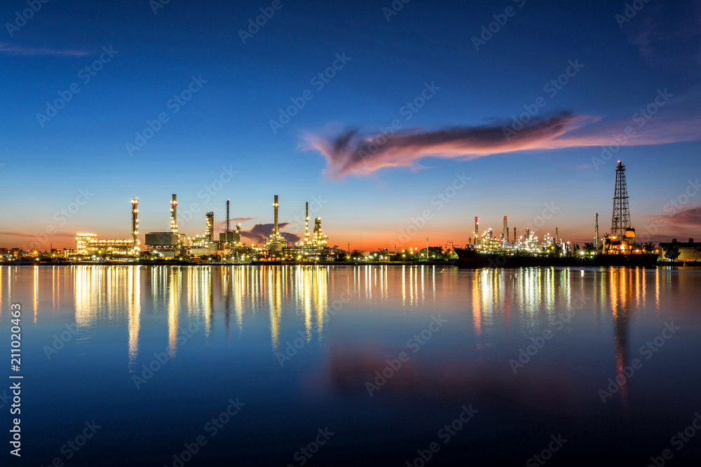 Oil refinery and Petrochemical plant at beautiful sunrise,Bangkok,Thailand.