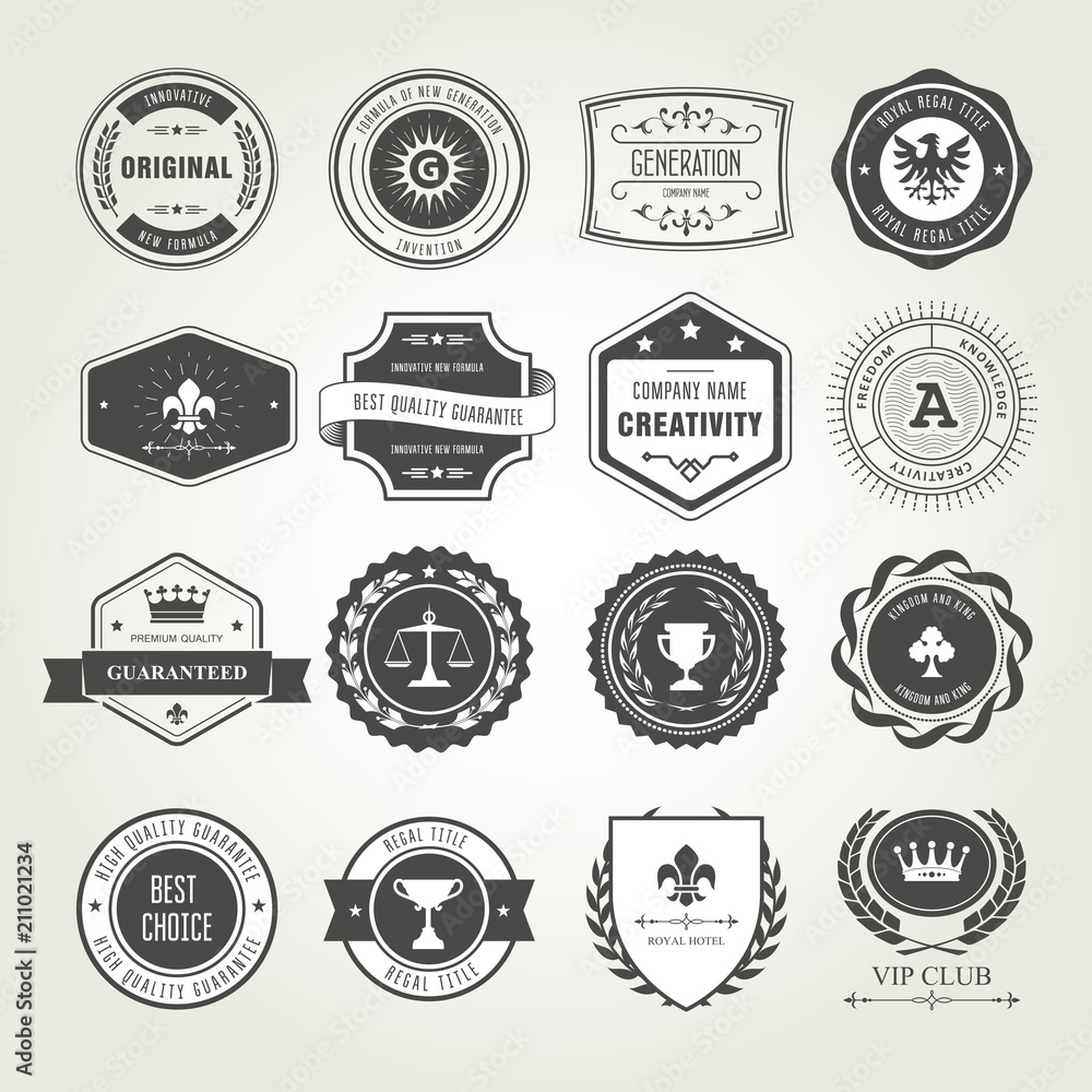 Emblems, badges and stamps set - awards and seals designs - obrazy, fototapety, plakaty 