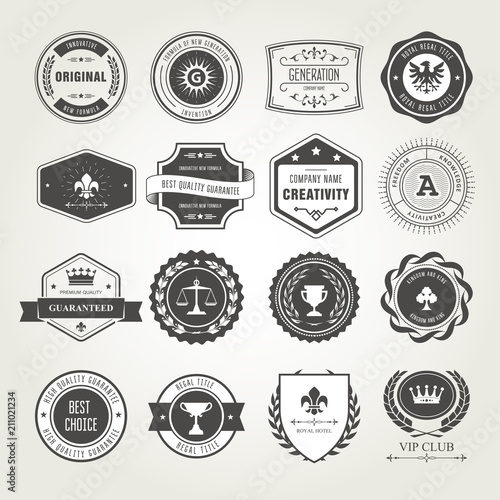 Emblems, badges and stamps set - awards and seals designs photo