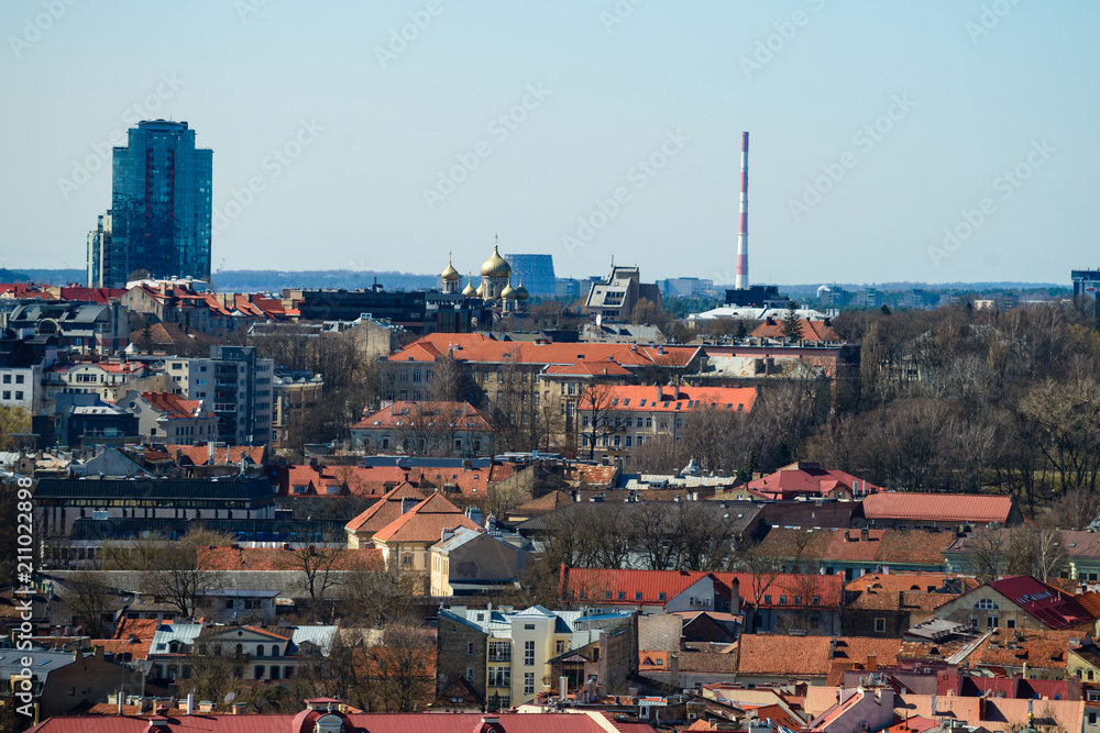 Beautiful view from the observation deck of spring Vilnius old t