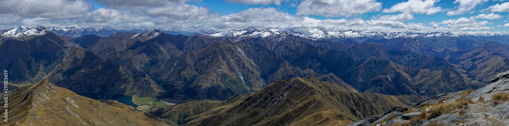The Remarkables mountain range as seen from the peak of Ben Lomond, near Queenstown New Zealand