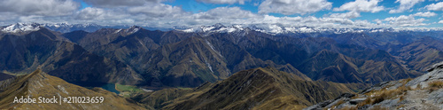 The Remarkables mountain range as seen from the peak of Ben Lomond, near Queenstown New Zealand