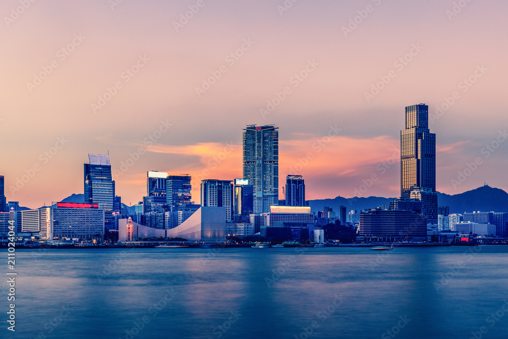 Fototapeta premium Hongkong widok na miasto o zmierzchu