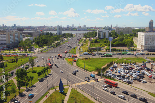 Crossing of thoroughfares in city. Kazan, Tatarstan, Russia