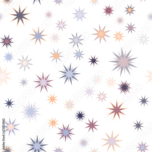 Seamless vector repetitive background with multicolored stars on white background.grey
