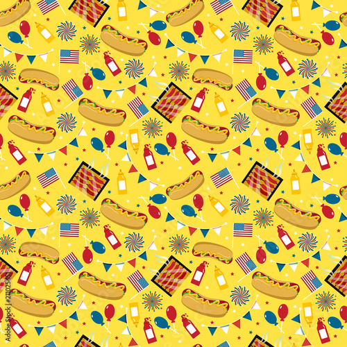 National hot dog day. Hot dog vector. Seamless pattern.