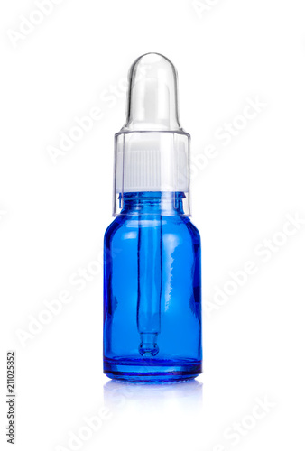 blank packaging blue transparent cosmetic serum bottle isolated on white background