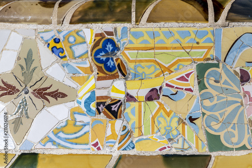 Detail of decorative tile-shard mosaic