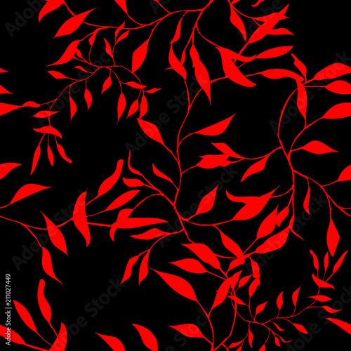 Trendy seamless red leaves pattern. Motifs scattered random. Cute Floral pattern in the small flower. Seamless vector texture. Elegant template for fashion prints.