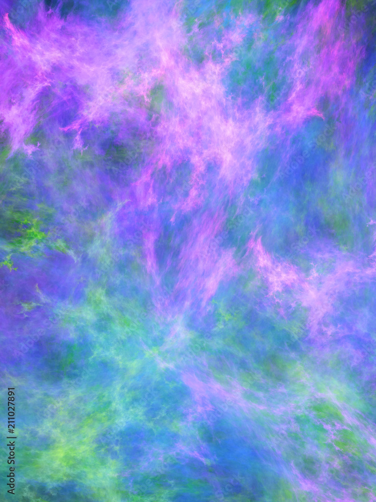 Abstract painted texture. Chaotic blue, green and violet strokes. Fractal background. Fantasy digital art. 3D rendering.
