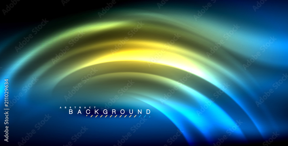 Neon glowing wave, magic energy and light motion background Neon glowing wave, magic energy and light motion background