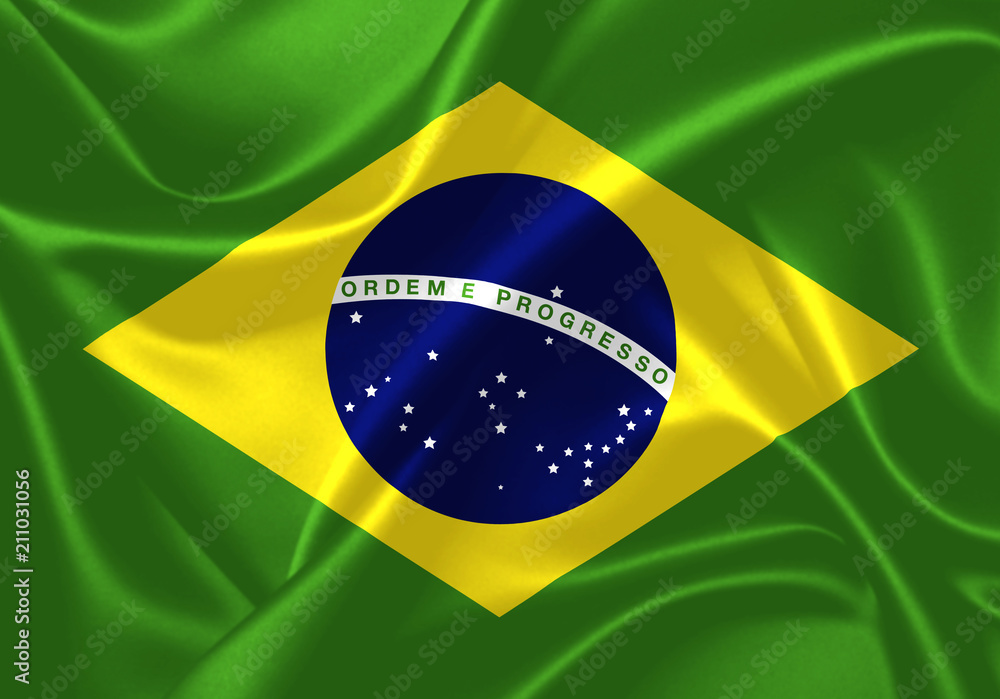 Fototapeta premium Illustration of Brazilian waving fabric flag.