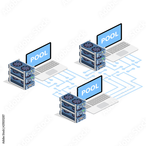 Isometric 3D vector illustration data processing, technology, storage and data exchange