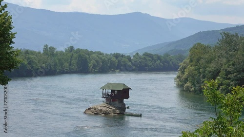 Lonely house on the Drina river in Bajina Basta, Serbia, 4k photo