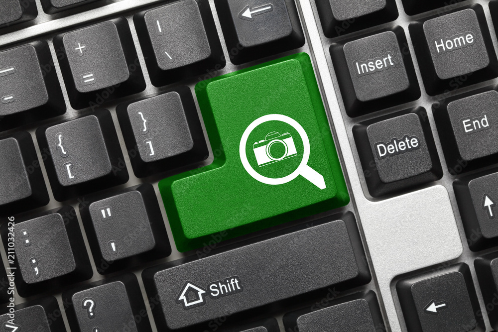 Conceptual keyboard - Search (green key with loupe and photo symbols) Conceptual keyboard - Search (green key with loupe and photo symbols)