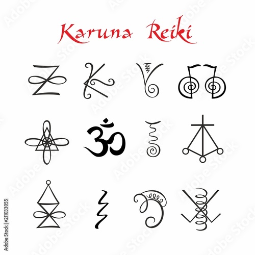 Karuna Reiki. Symbols. Healing energy. Alternative medicine. Vector.