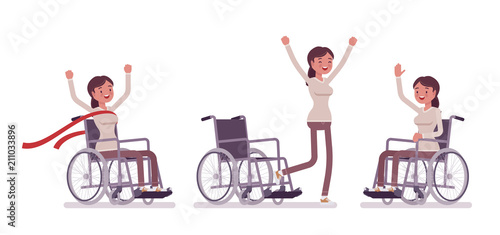 Female young wheelchair user in positive emotions